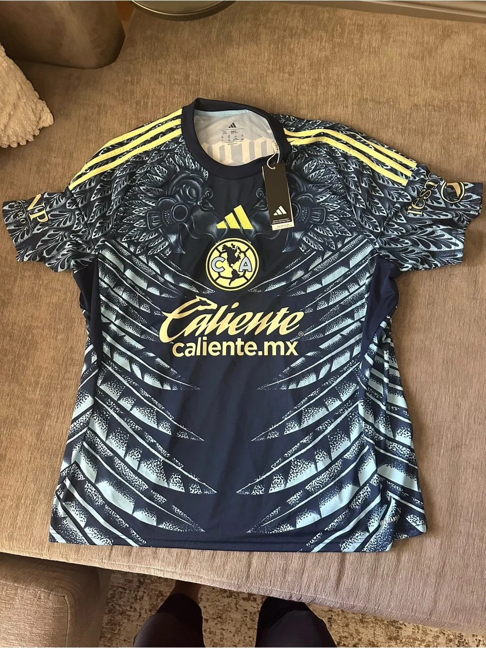 Adult 2XL adidas Caliente.mx Navy and Yellow Soccer Jersey